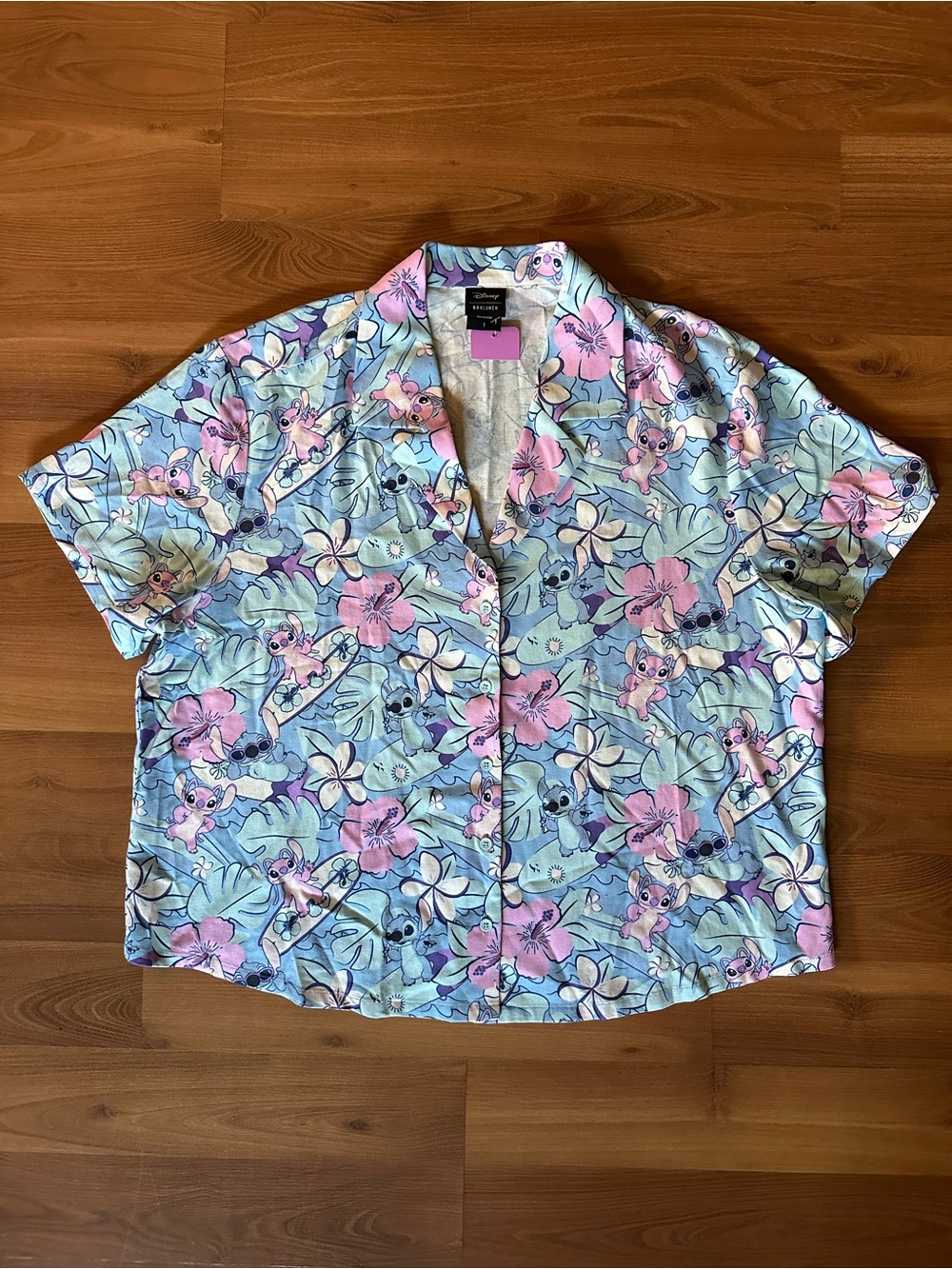 Disney Lilo & Stitch Tropical All Over Print Woven Button Up Shirt